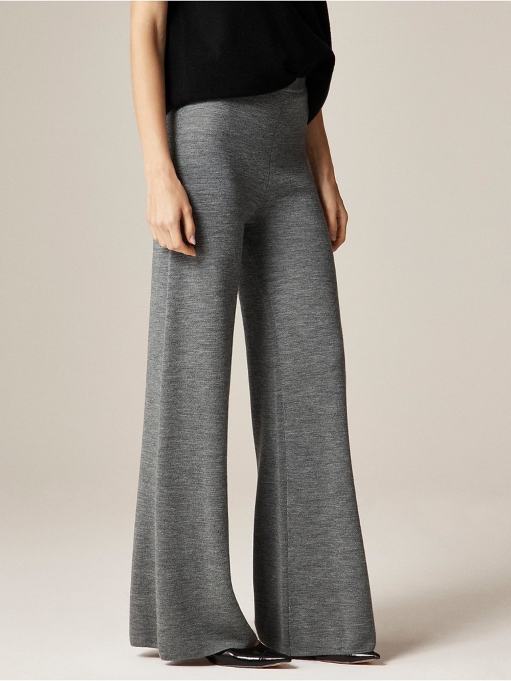 J. Crew Cosmo Sweater Pant in Merino Wool - Wide Leg in Heather Gray/Graphite - Picture 3 of 9